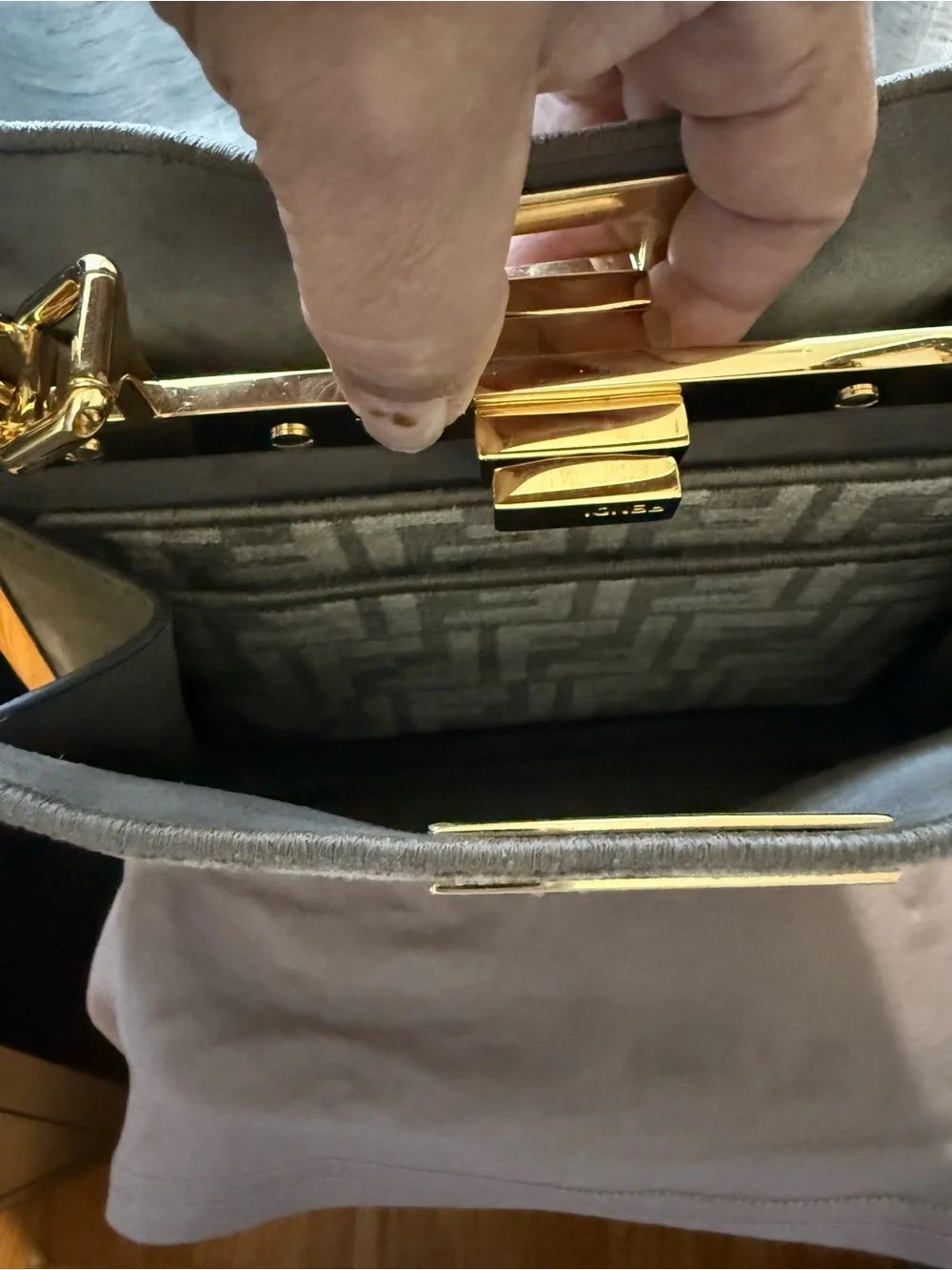 Fendi Beige/Brown FF Logo Satchel with Gold Accents